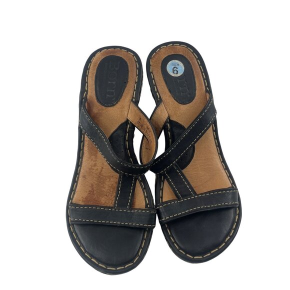 Born Women's Black Wedge Sandals Size 6 Leather Upper Espadrille - Picture 6 of 6